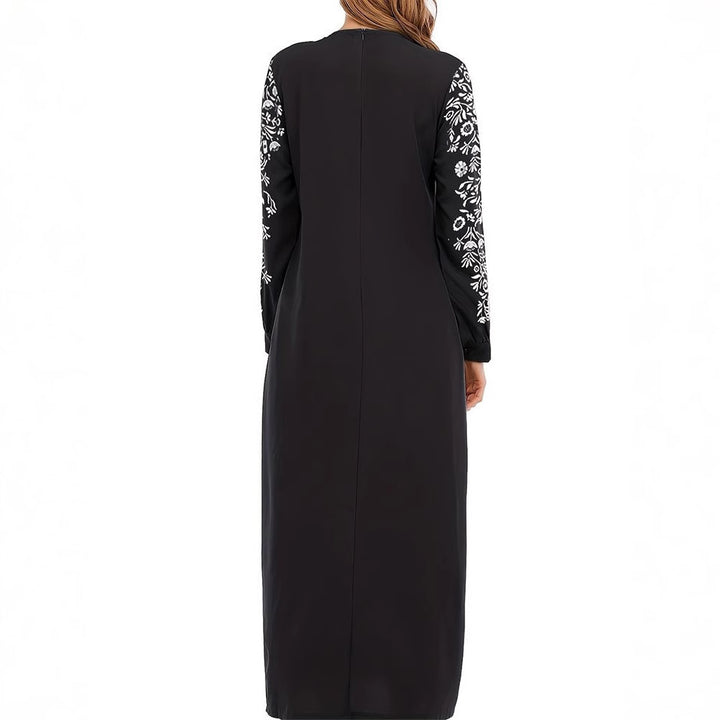 Damen Maxikleid mit kunstvoller Stickerei und eleganten langen Ärmeln Drune