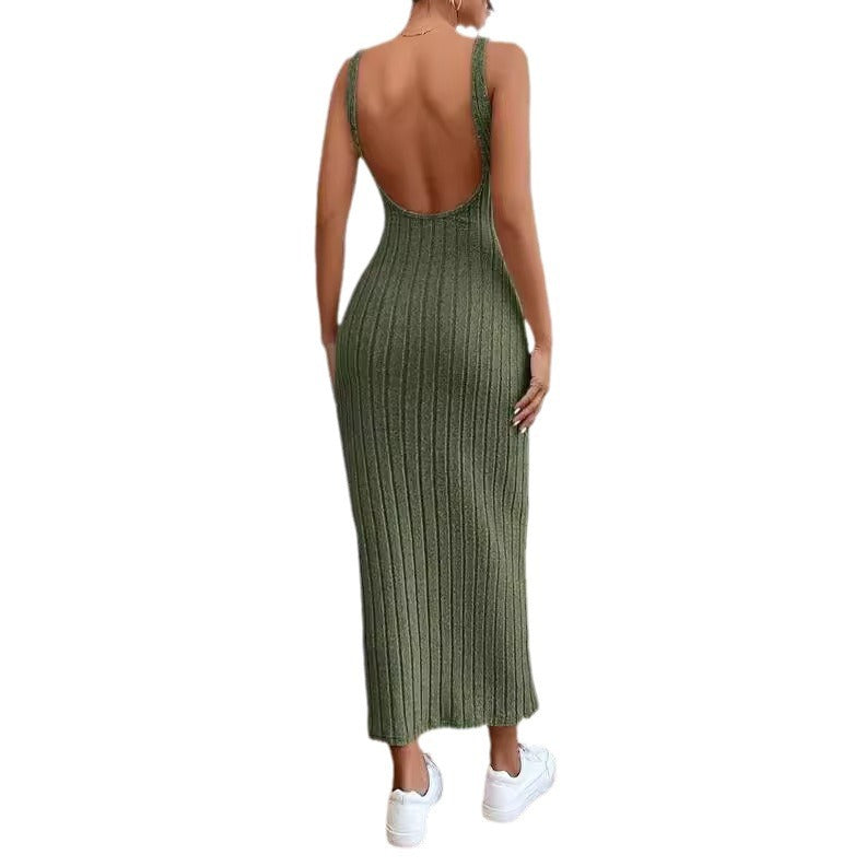 Damen figurbetontes Langarm-Maxikleid mit Rippenstruktur und Rundhalsausschnitt Drune