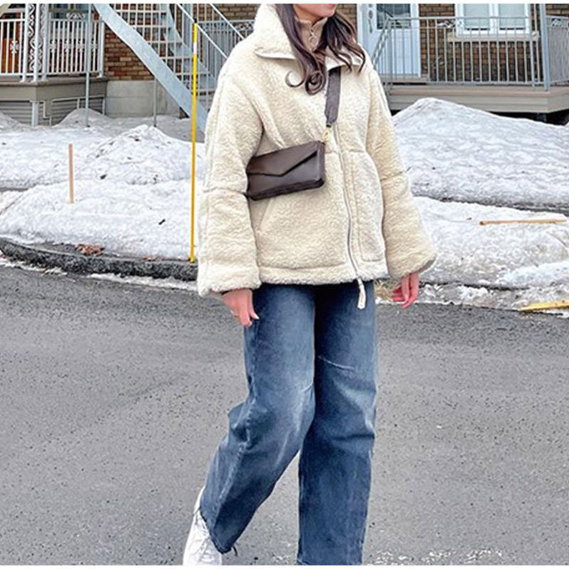 Damen modische Fleecejacke mit praktischen Taschen und Stehkragen Drune