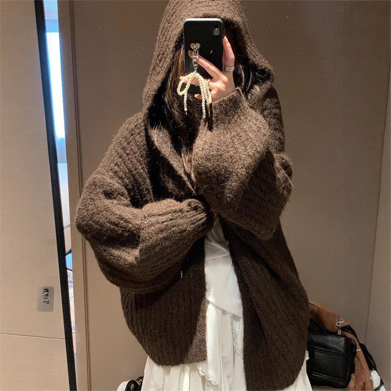 Damen Kuschliger Oversized Hoodie-Cardigan mit tiefem V-Ausschnitt und weitem Schnitt Drune