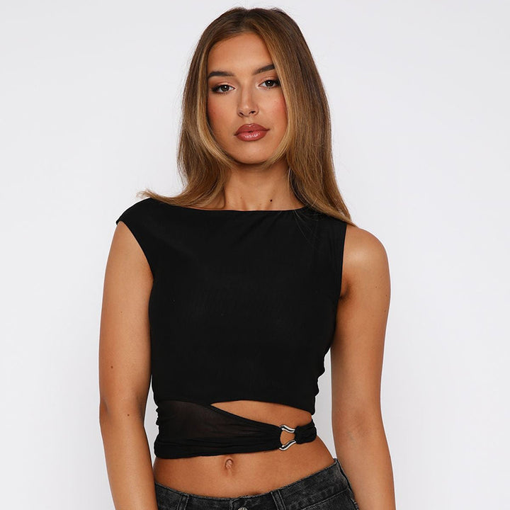 Damen Crop-Top mit schickem Wickeldesign und dekorativem Gürtel Drune