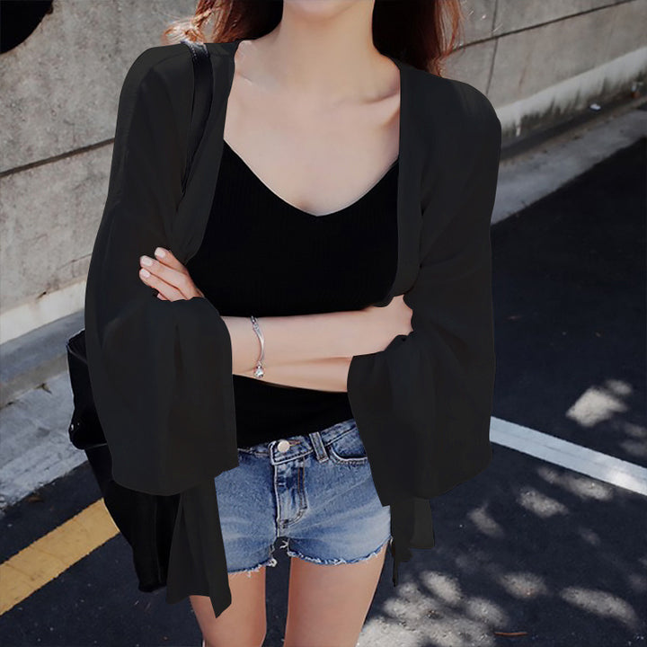 Damen elegante Kimonojacke mit lockerem Schnitt und aufwendig gestalteten Ärmeln