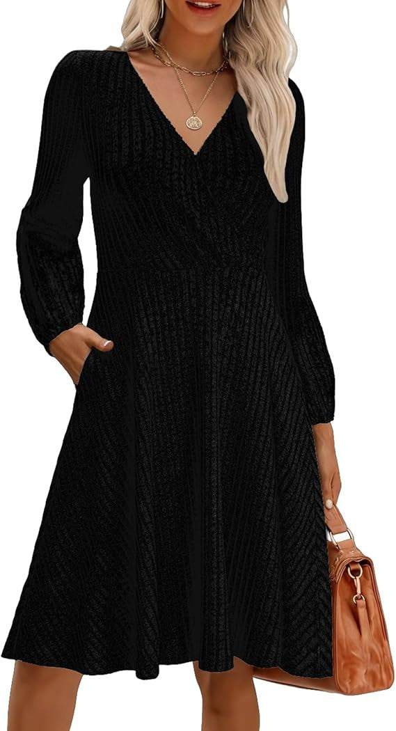 Damen elegantes Viskose-Minikleid mit strukturiertem Oberteil und voluminösen Ärmeln Drune