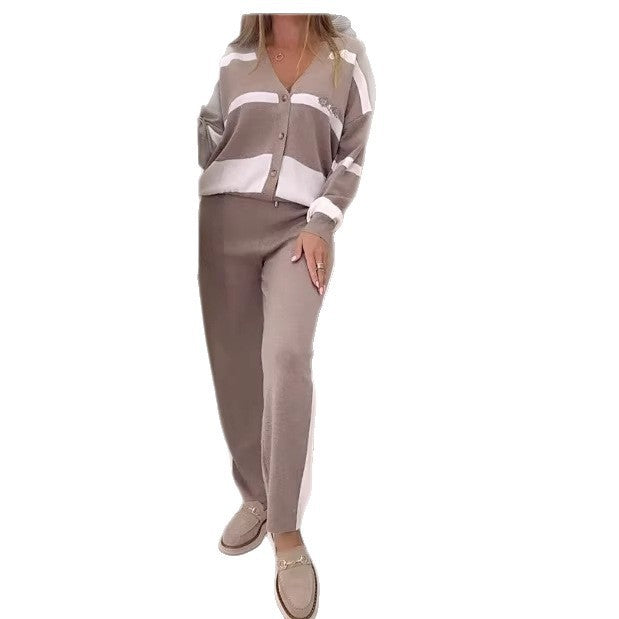 Damen Elegantes Loungewear-Set mit Button-Front und Streifendetails Drune