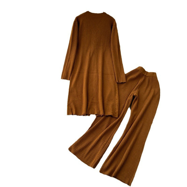 Damen elegantes Strickanzug mit V-Ausschnitt und weitem Bein Drune
