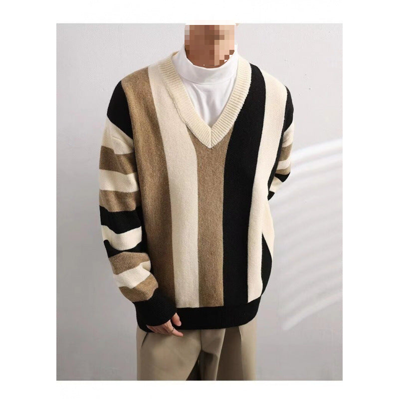 Herren Modischer Grobstrickpullover mit V-Ausschnitt Drune