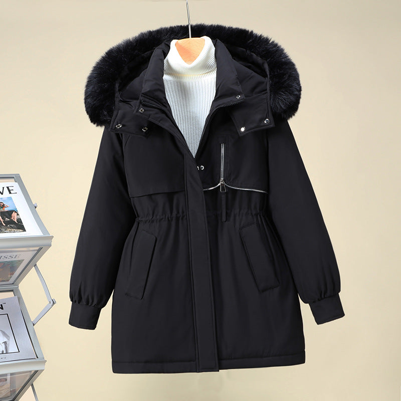 Damen funktionale Winterjacke mit abnehmbarer Kapuze und Kunstfellbesatz Drune
