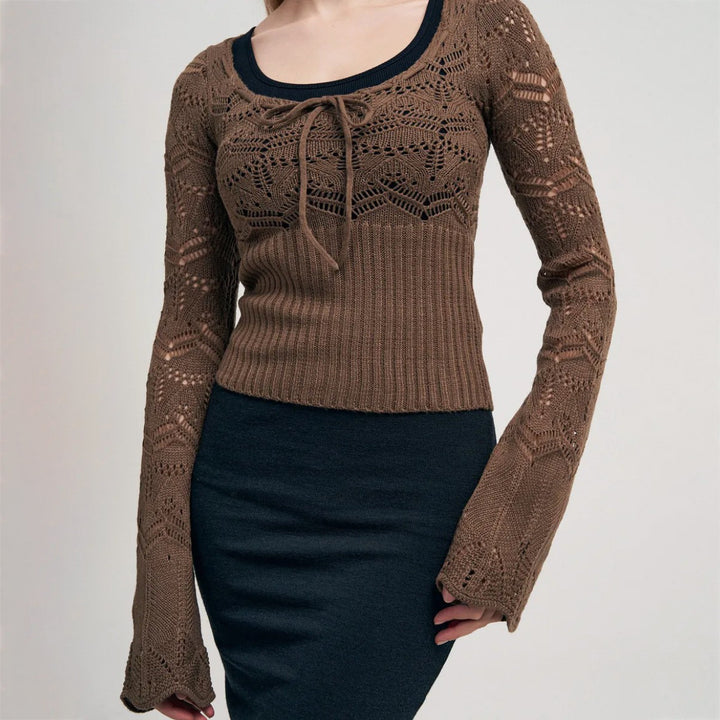 Damen Strickoberteil mit eleganten Häkel-Details und lässigem Schnitt Drune
