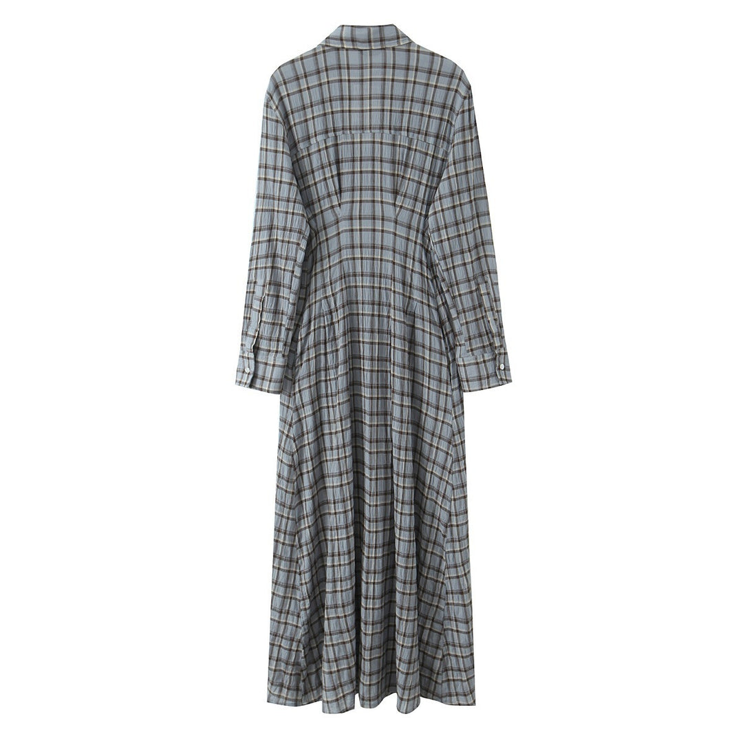Damen Maxikleid im Hemdblusenstil mit durchgehender Knopfleiste und taillierter Faltenpartie Drune