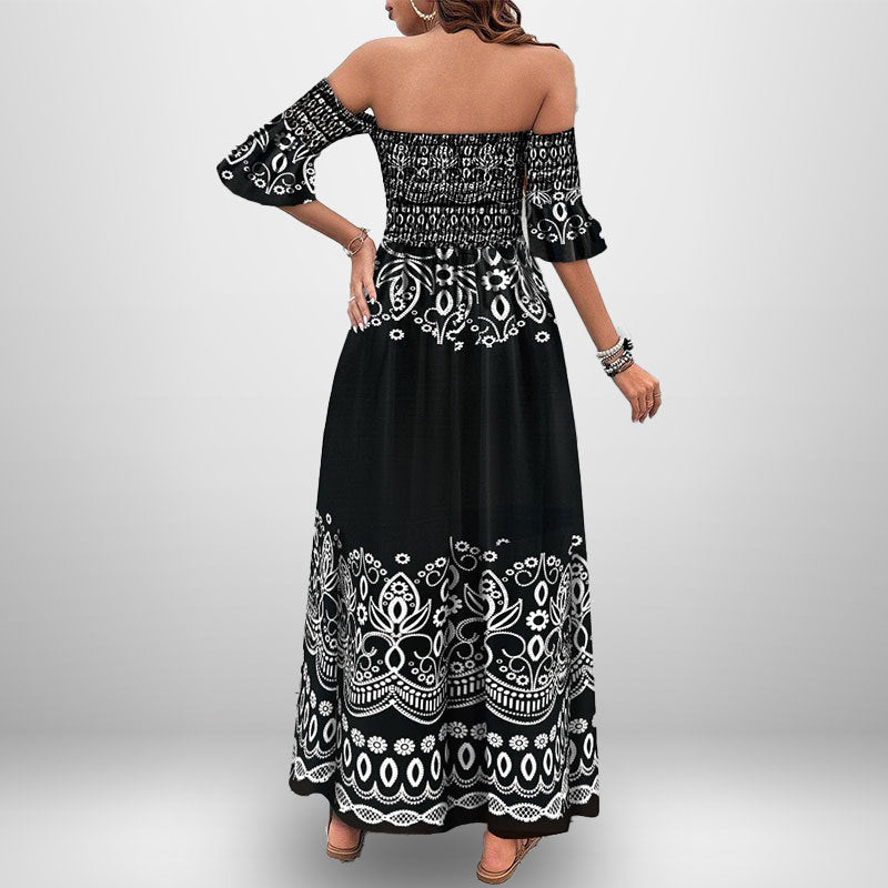 Damen Maxikleid mit schulterfreiem Design und seitlichem Schlitz Drune