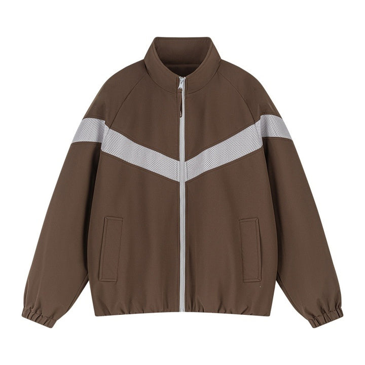 Unisex Leichte Trainingsjacke im Retro-Sportstil mit V-förmigem Reflektoreinsatz Drune