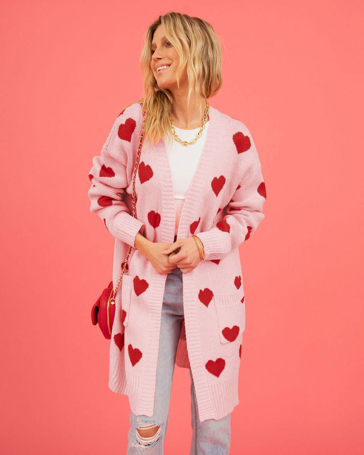 Damen Strickjacke mit Herzmotiv und praktischen Taschen Drune