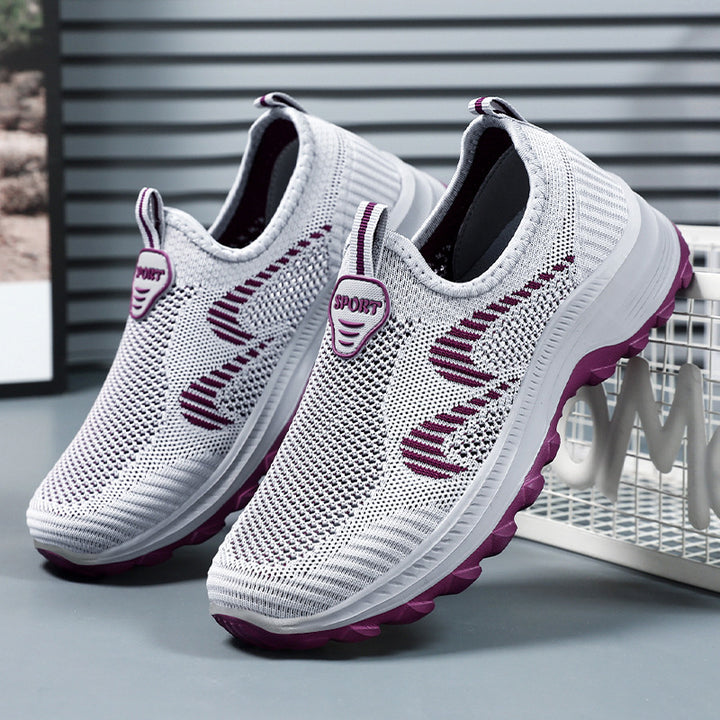 Damen nan leichter gestrickter Slip-On Komfortsneaker mit elastischem Einstieg, atmungsaktivem 3D-Strick und gedämpfter EVA-Keilsohle Drune