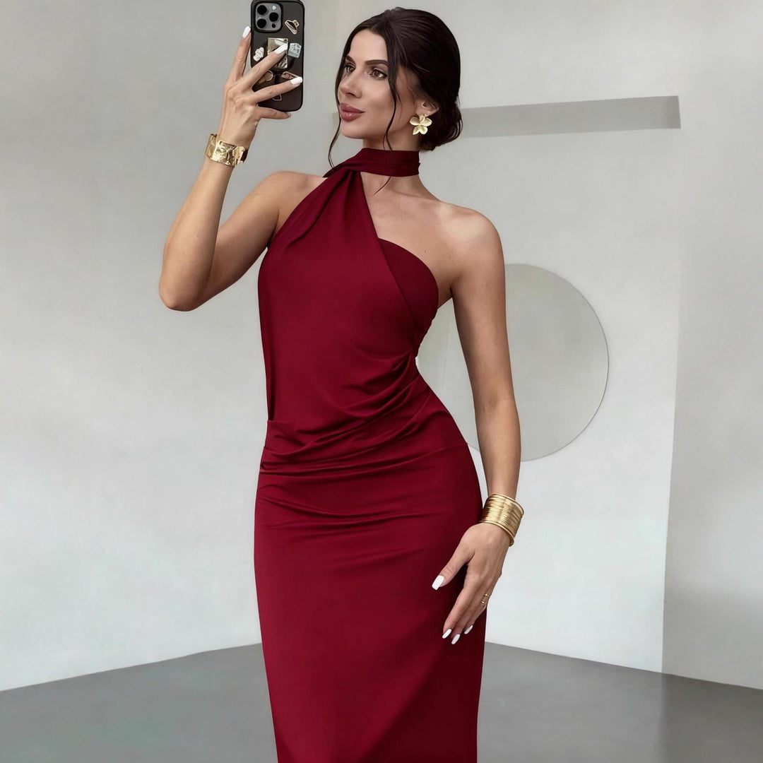 Damen Elegantes Langarm-Minikleid mit drapierter Silhouette und schickem Stehkragen Drune