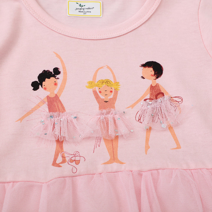 Mädchen Ballettkleid mit Tüllrock und lebhaften Tänzerinnen-Applikationen Drune