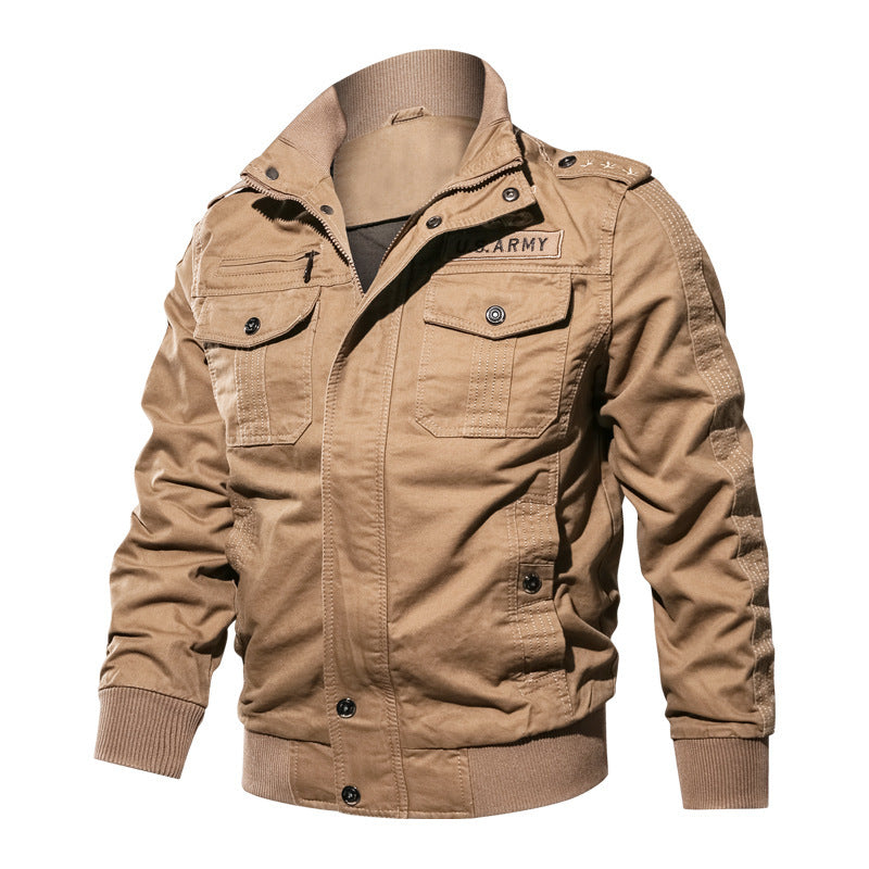 Herren Militärisch inspirierte Canvas-Bomberjacke mit Epauletten und Pattentaschen Drune