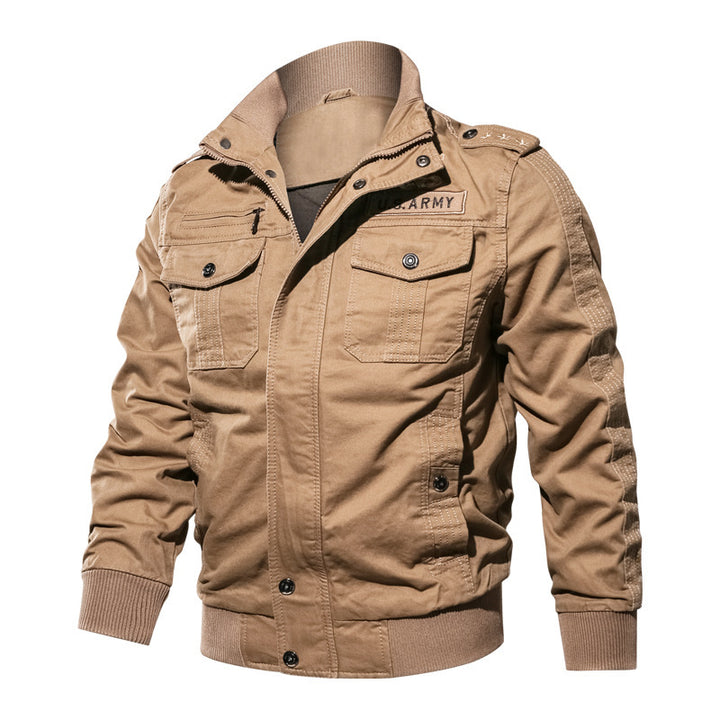 Herren Militärisch inspirierte Canvas-Bomberjacke mit Epauletten und Pattentaschen Drune