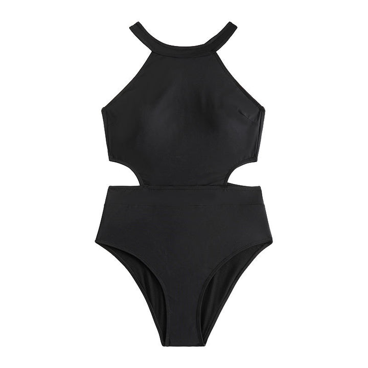 Damen Einteiler Badeanzug mit hohem Kragen und seitlichem Cut-Out Drune