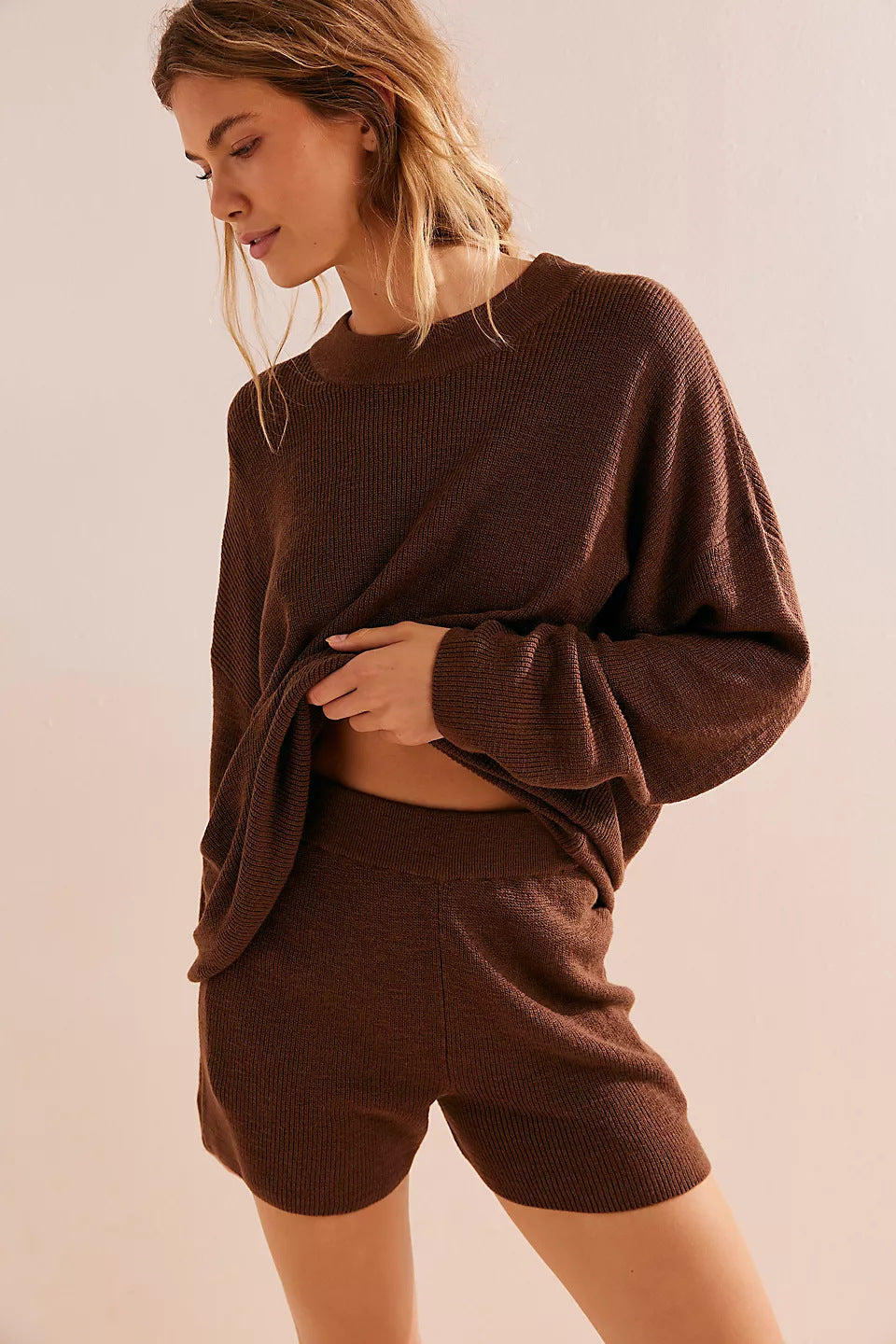 Damen lässiges Strickkleid mit tiefem Kragen und weiten Ärmeln Drune