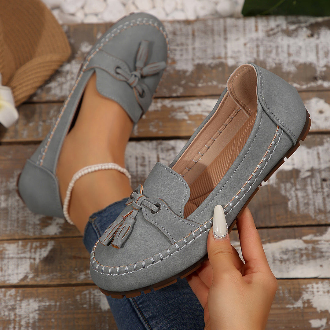 Damen nan klassische Mokassin-Loafer mit Quasten, Handnahtdetail und profilierter Gummisohle Drune