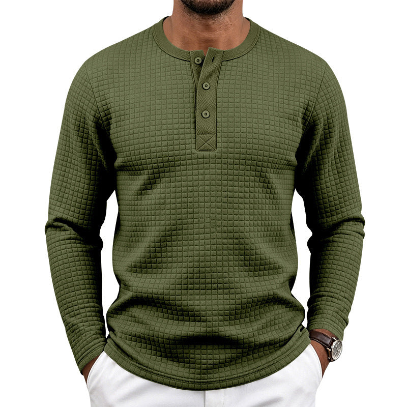 Herren Texturiertes Thermo-Henley-Langarmshirt mit Waffelstruktur und abgerundetem Saum Drune