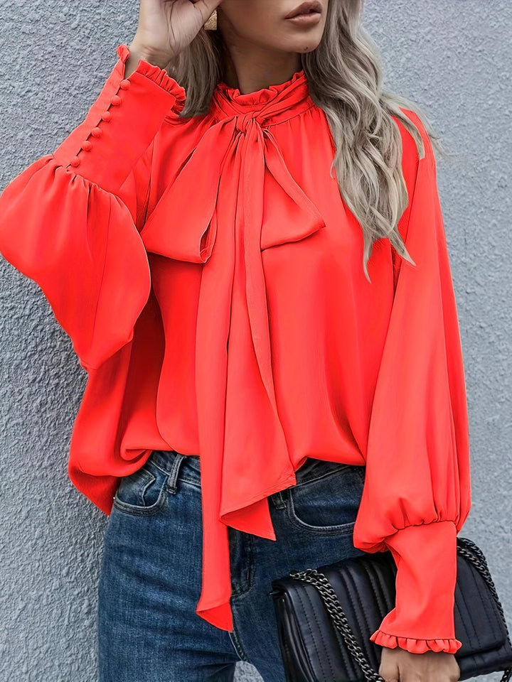 Damen Bluse mit raffiniertem Schleifendetail und elegantem Rundhalsausschnitt Drune