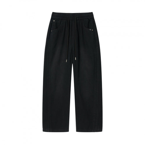Damen weite High-Waist-Hose mit Elastikbund, Kordelzug und aufgesetzten Taschen Drune