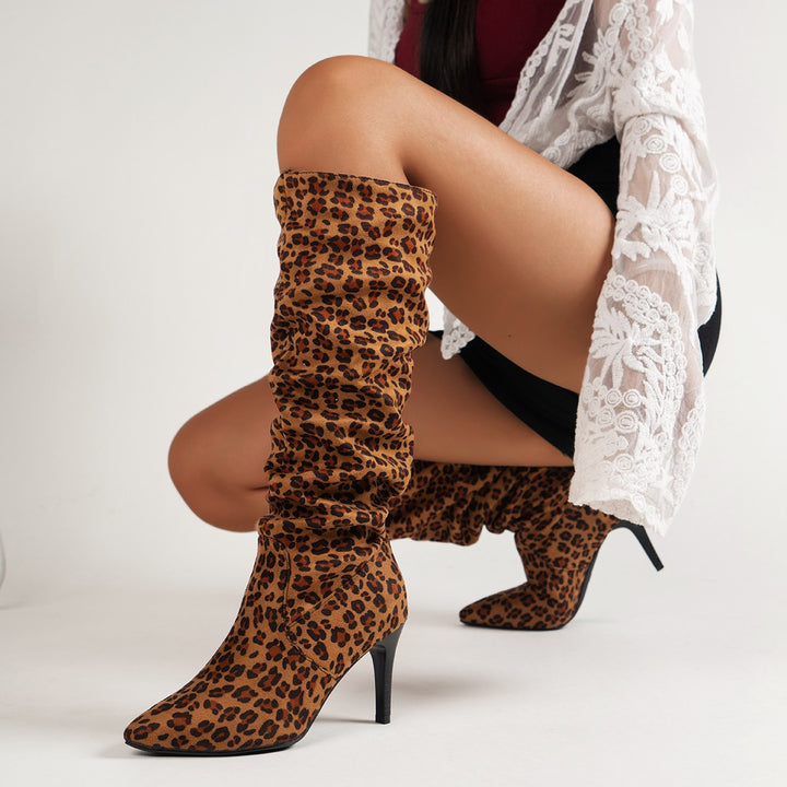 Damen Schicke Overknee-Stiefel mit raffiniertem Falten-Design Drune