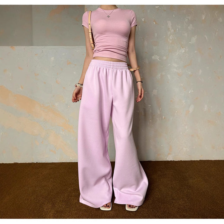 Damen nan weite Loungehose mit elastischem Bund, seitlichen Eingrifftaschen und fließendem Bein Drune
