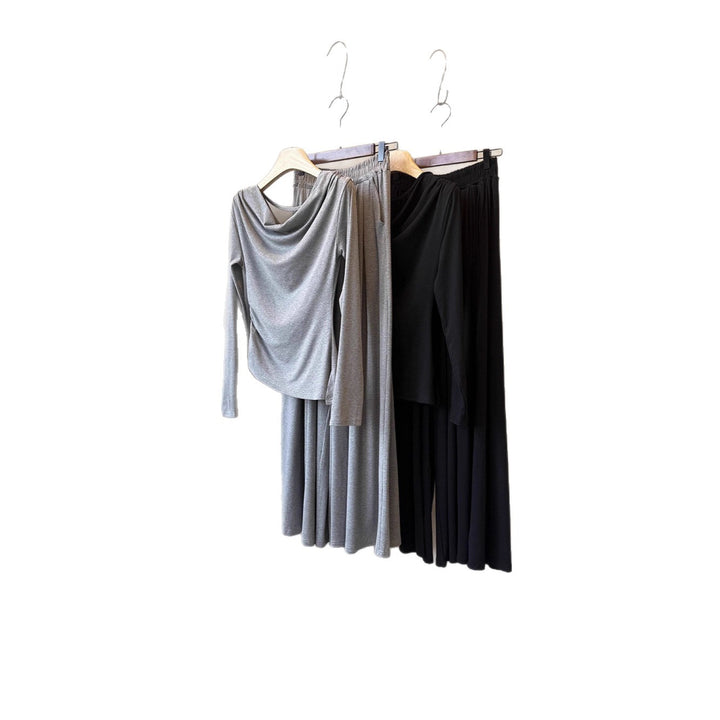 Damen Zweiteiliges Jersey-Set mit asymmetrischem Wasserfallkragen und weitem Maxirock Drune