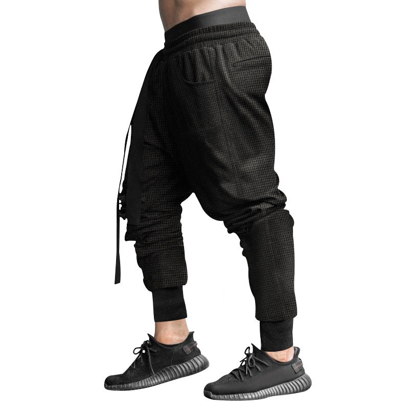 Herren nan Waffelstruktur-Jogginghose mit tiefem Schritt elastischem Komfortbund und konischem Beinabschluss Drune