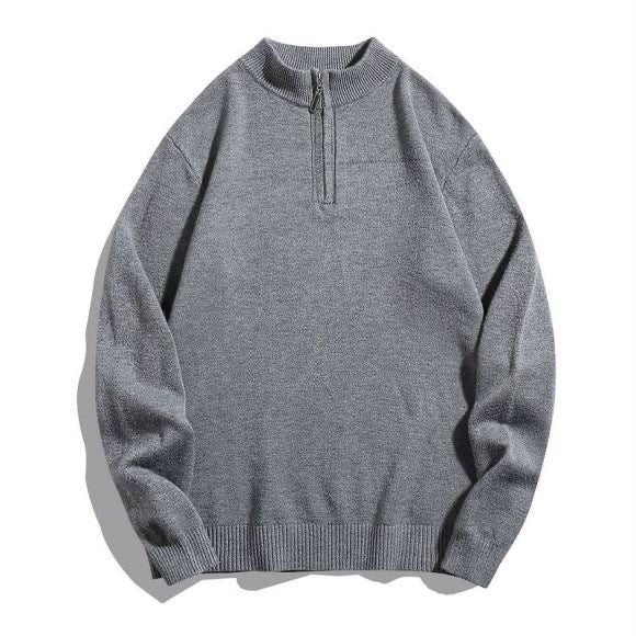 Herren Feinstrick-Halbzippullover in Merino‑Optik mit Stehkragen und gerippten Bündchen Drune