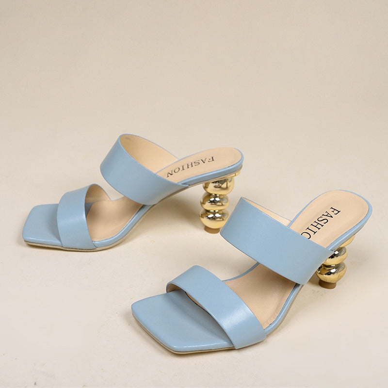 Damen Elegante Sandalen mit geschwungenem Absatz und doppeltem Riemen Drune