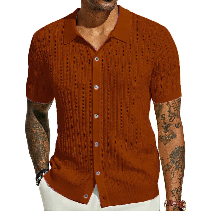 Herren Kurzarm Strickhemd mit feiner Lochstruktur und klassischem Kragen Drune