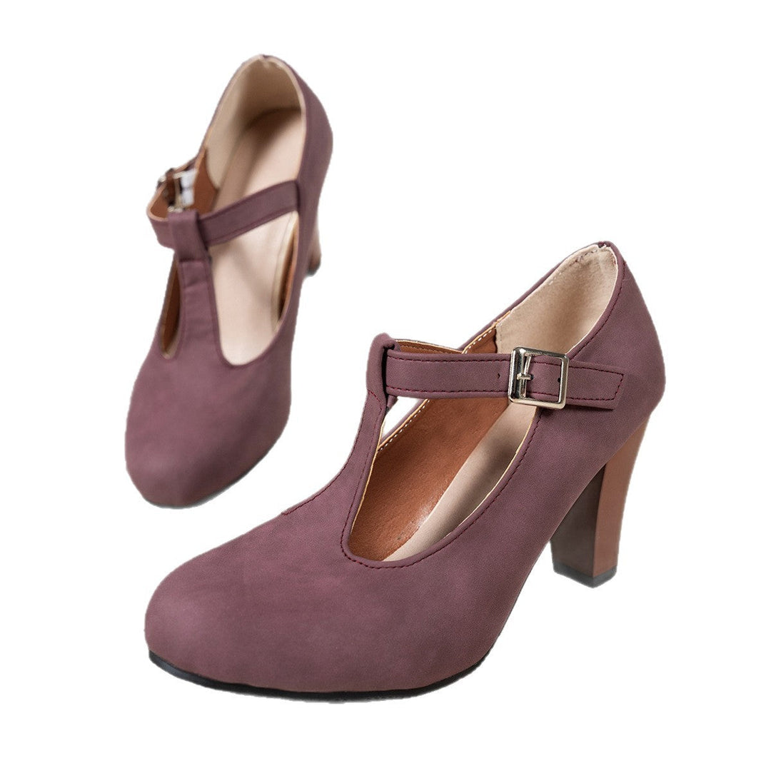 Damen elegante T-Strap Absatzschuhe Drune