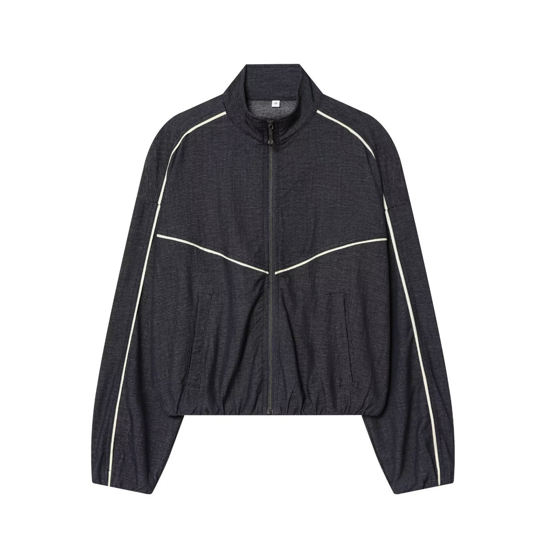 Damen Cropped Trackjacke mit Stehkragen und Kontrastpaspel Drune
