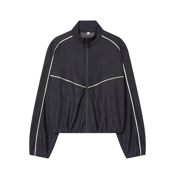Damen Cropped Trackjacke mit Stehkragen und Kontrastpaspel Drune