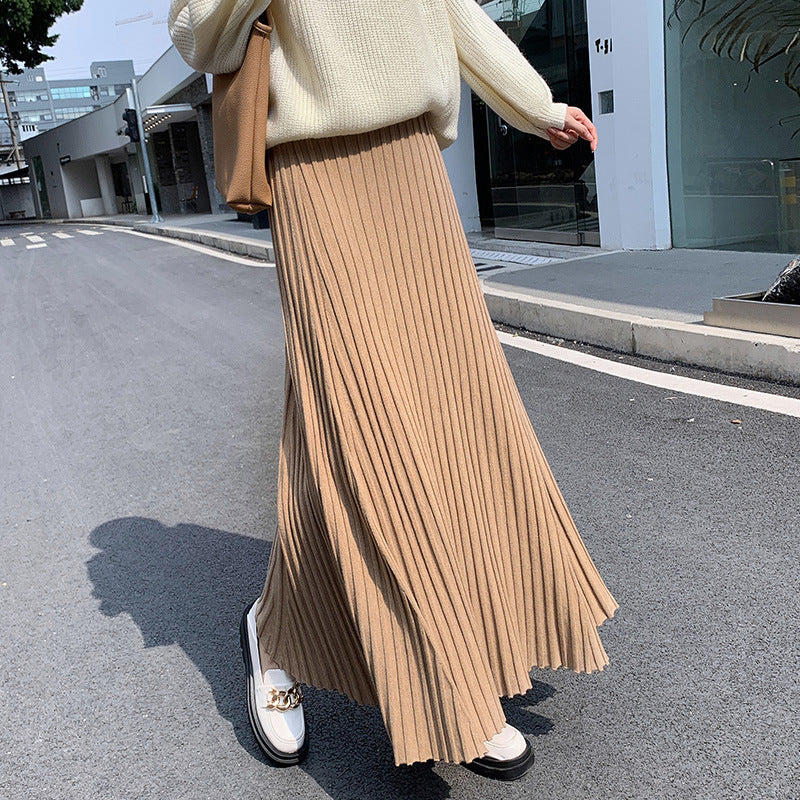 Damen Plissierter Maxirock mit elegantem Wellenmuster Drune