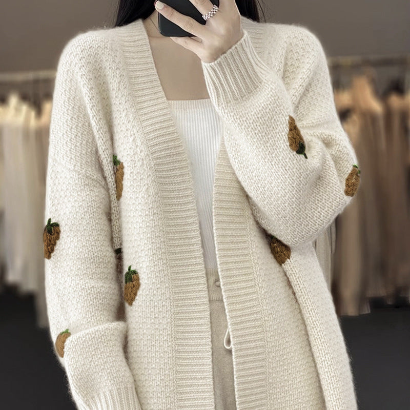 Damen Strickjacke mit fröhlichem Erdbeermuster Drune