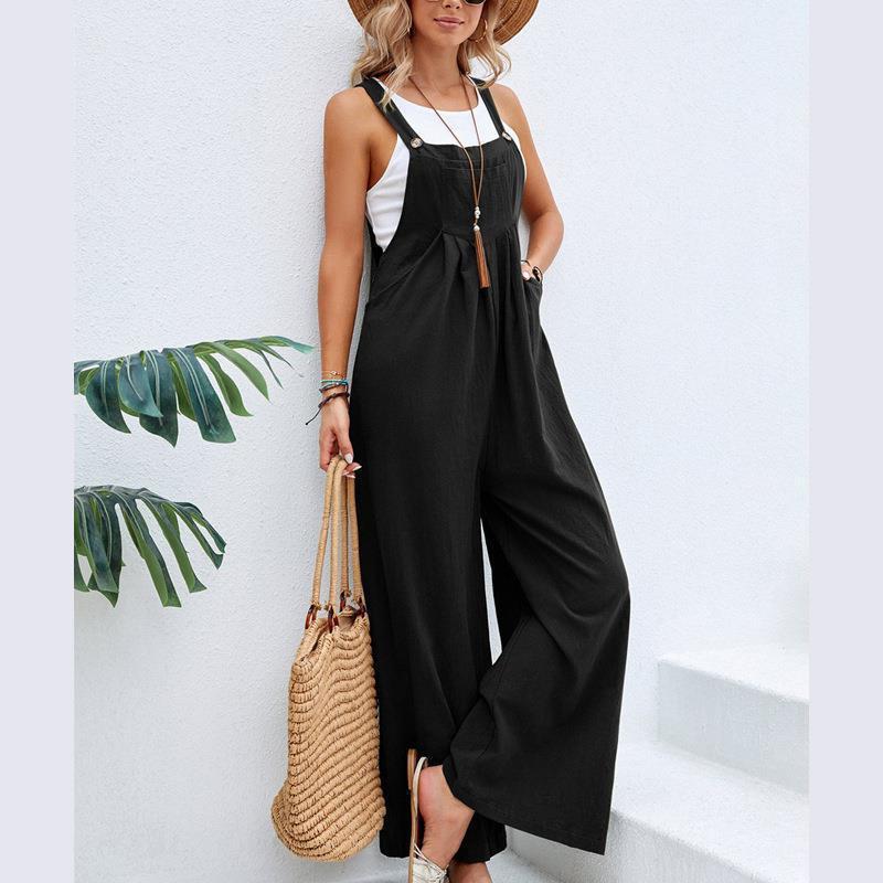 Damen trendiger Jumpsuit mit weitem Bein und verstellbaren Trägern Drune
