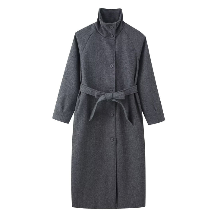 Damen elegante Übergangsjacke mit hochgeschlossenem Kragen und Taillengürtel Drune