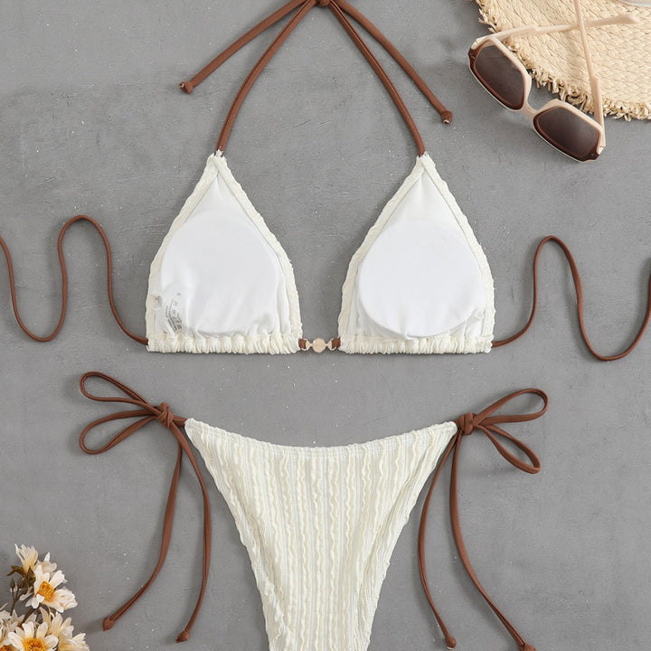 Damen Triangel-Bikini mit feiner Rippstruktur und eleganten Bindebändern Drune