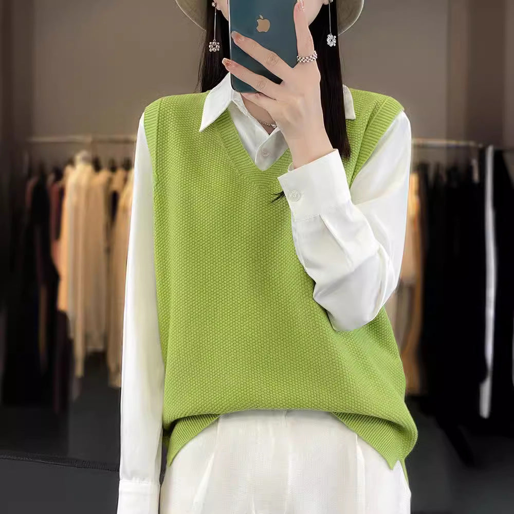Damen Oversize Strickweste mit tiefem V‑Ausschnitt und feiner Struktur Drune