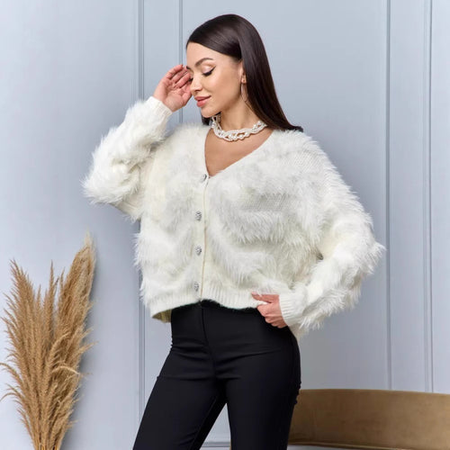 Damen Flauschige Strickjacke mit Knopfdetails Drune