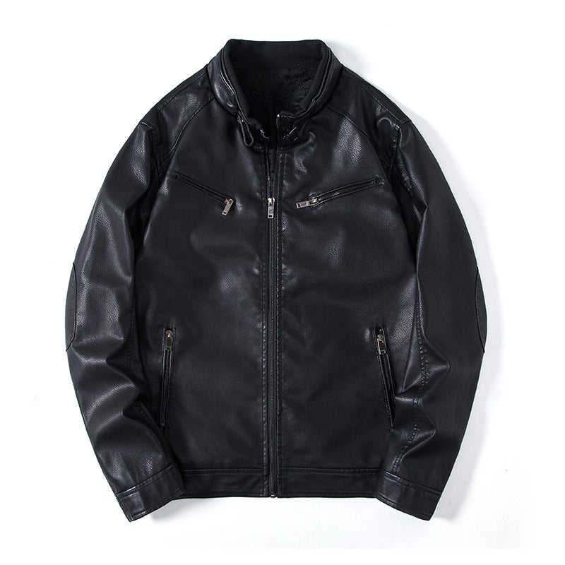 Herren Elegante Kunstleder‑Blousonjacke mit Stehkragen, Reißverschlusstaschen und wärmendem Innenfutter Drune