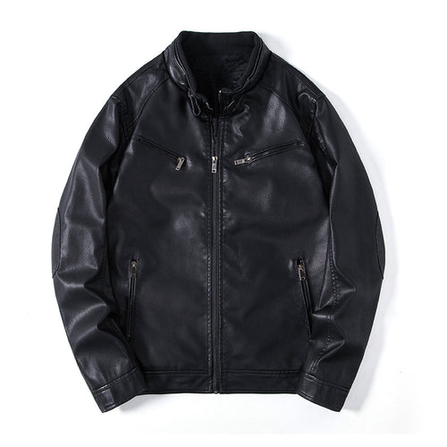 Herren Elegante Kunstleder‑Blousonjacke mit Stehkragen, Reißverschlusstaschen und wärmendem Innenfutter Drune