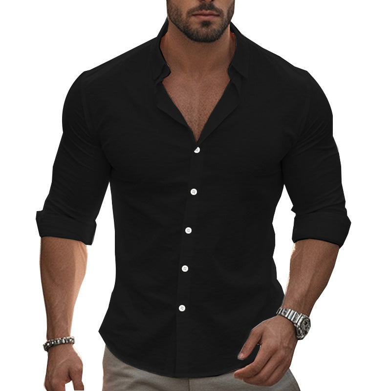Herren Elegantes Langarmhemd mit modernem Kragen und hochwertiger Baumwollstruktur Drune