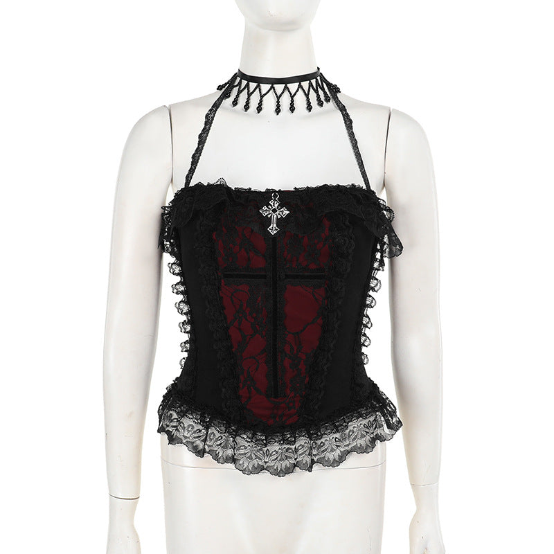 Damen figurbetonte Bluse mit Rüschendetails und Schnürung Drune