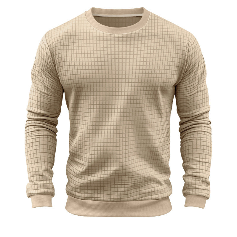 Herren nan strukturiertes Karo-Strick-Sweatshirt mit Rundhalsausschnitt und körperbetonter Athletik-Passform Drune