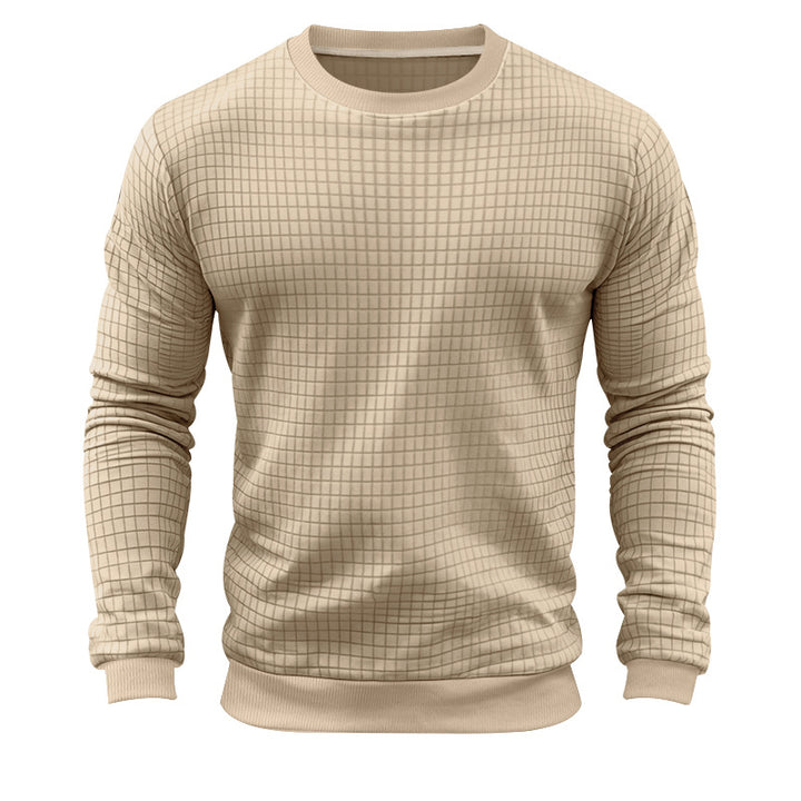 Herren nan strukturiertes Karo-Strick-Sweatshirt mit Rundhalsausschnitt und körperbetonter Athletik-Passform Drune